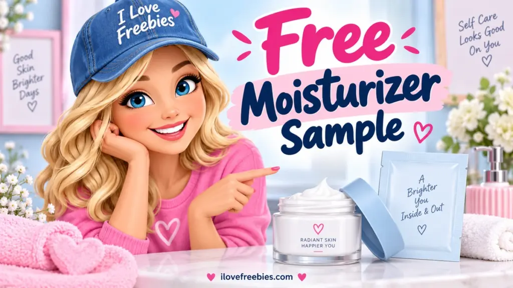 Free moisturizer sample with I Love Freebies mascot